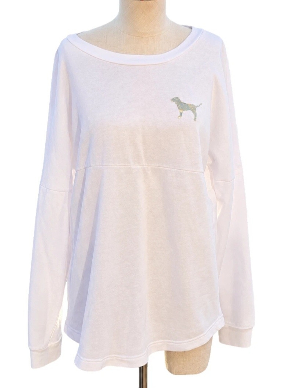 Victoria's Secret Pink Bling Sequined Varsity Crew Sweatshirt Size Medium White
